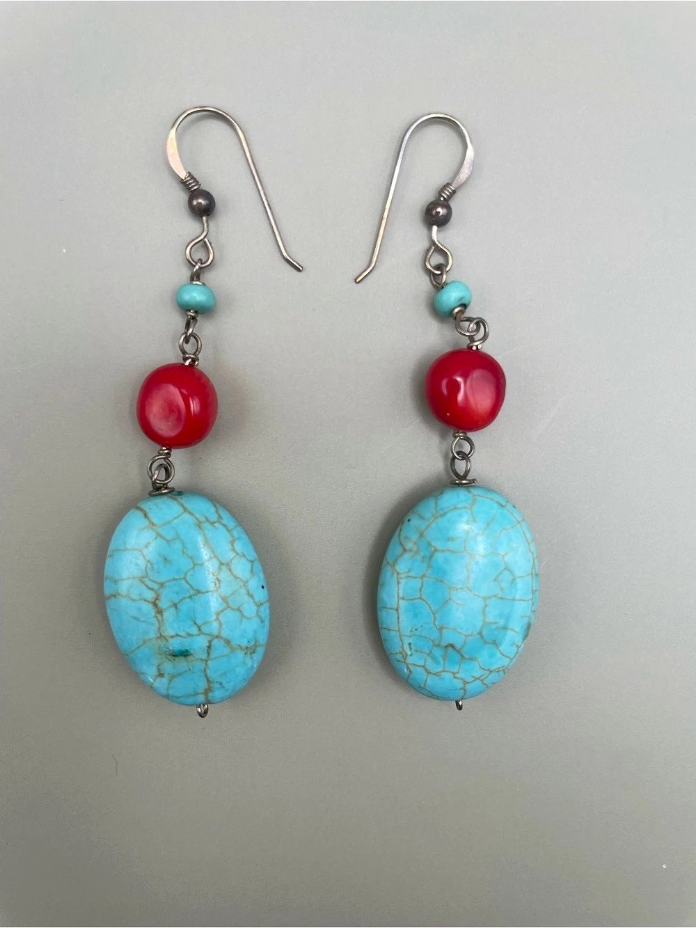 Blue Colored Red Drop Earrings